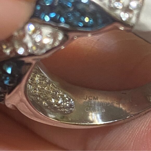 Ring Size 7 Stainless Steel CZ White Blue Women Semi-Precious Stone - Picture 9 of 9